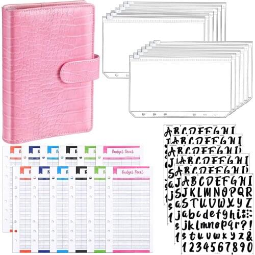 A6 PU Leather Notebook Binder Budget Planner Organizer with 12 Pieces Binder Pockets and 12 Pieces Budget and 6 Sheets Stickers