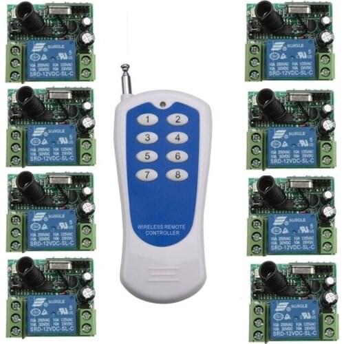 RF Wireless remote control system 20-200M 1 (controller)transmitter +8 receiver(switch)12V 10A 315MHZ-433MHZ Free shipping