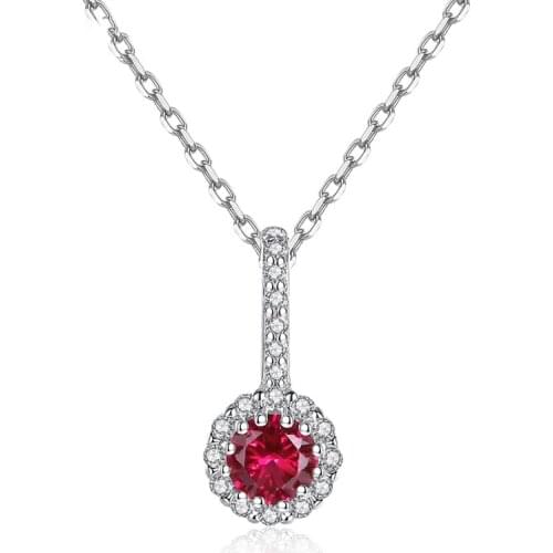 Luxury 925 Sterling Silver Simple Round Cut Ruby Sapphire Emerald Created Moissanite Pendant Necklace Fine Jewelry Wholesale