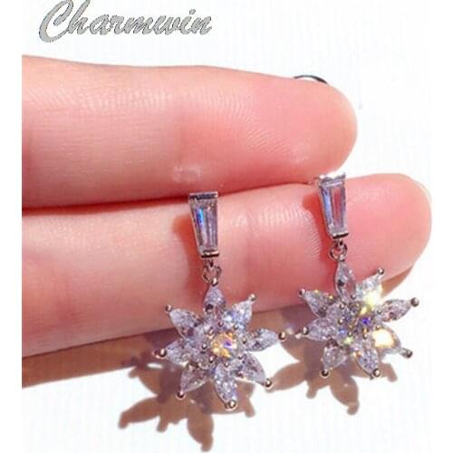 New Korean Fashion Dangle Earrings For Women Earrings Super Flash cubic zirconia Flower Dorp Earrings Female