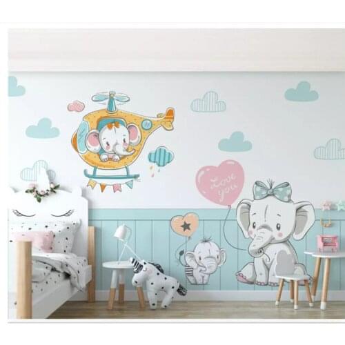 Silk wall paper Nordic modern minimalist small fresh elephant childrens room bedroom living room background wallpaper