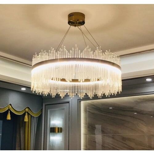 2020 Modern Round Crystal Chandelier For Dining Room Rectangle Design Kitchen Island Lighting Fixtures Chrome LED Cristal Lustre