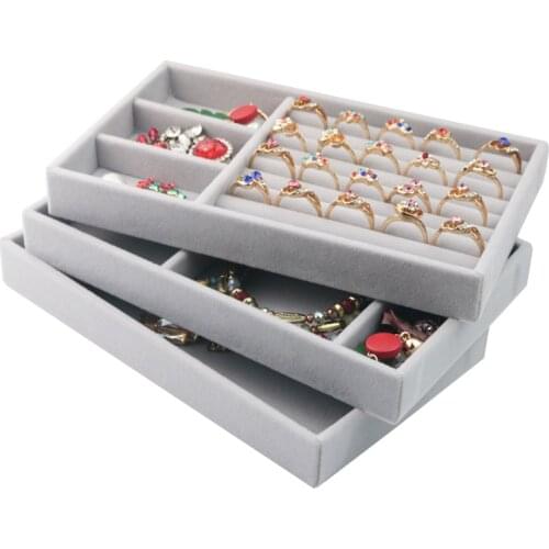 High Quality Fabric Jewelry Box Jewelry Display Holder Bracelet Ring Earring Button Pendant Tray Case Jewelry Storage Organizer