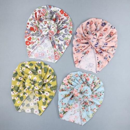 Little Flower Printed Turban for Baby Girls Newborn Hat Donut Beanie Infant Hospital Warm Hats Bebes Floral Round Ball Headwrap