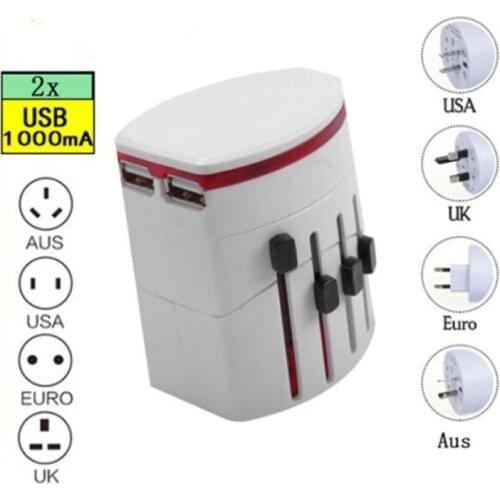 Universal Dual USB Travel Charger International Power Converter Worldwide US EU UK AU Wall Socket Plug Multi Outlets Adapter