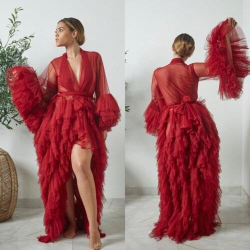 High Low Maternity Dresses for Photoshoot Fluffy Luxury Ruffles Pajamas Party Nightgowns Custom Made Pregnacy Gowns Shoot