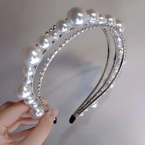 Multilayer Rhinestone Pearl Head Wear Headband for Women Rhinestone Non-slip Border Girl Hairpin Fancy Hair Accessories Gift