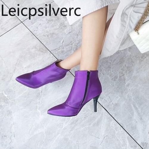 Womens Boots Autumn And Winter The New fashion Pointed zipper Fine heel High heel Short tube Womens shoes plus size 32-46