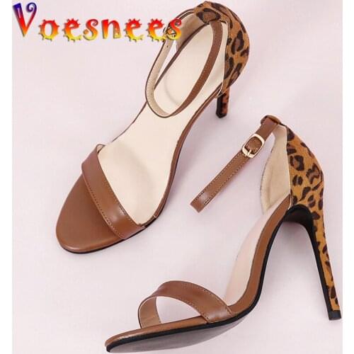 Sexy Nightclub Leopard Women Shoes New Ankle Strap Sandals Walking Show Super Thin Heel Peep Toe One Word High Heels Party Shoes