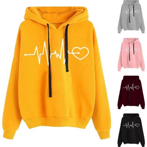 Womens Casual Pullover Ecg Printing Button Hoodie Drawstring Hooded Pockets Loose Sweater Long Sleeve Sweatshirt Фуфайка