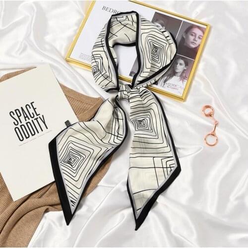 Womens Silk Stain Hair Head Scarf Headband Female Elegant Pattern Neck Collar Scarves for Ladies Handbag 13*150cm 2021 New