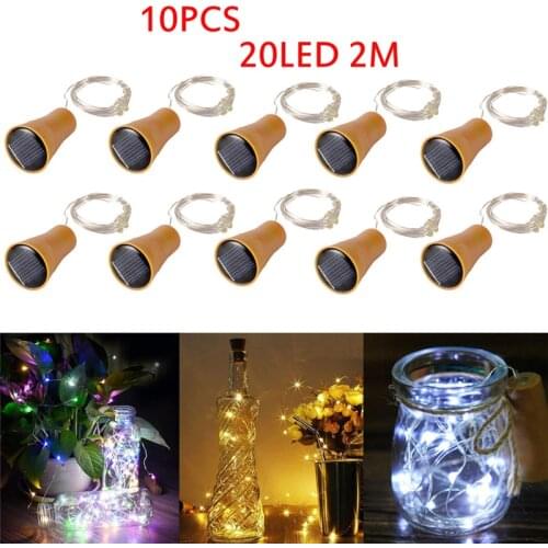2M/20LED Solar Wine Bottle Lights Solar Cork Fairy Lights LED Copper Wire Garland String Light Christmas Wedding Party Art Decor