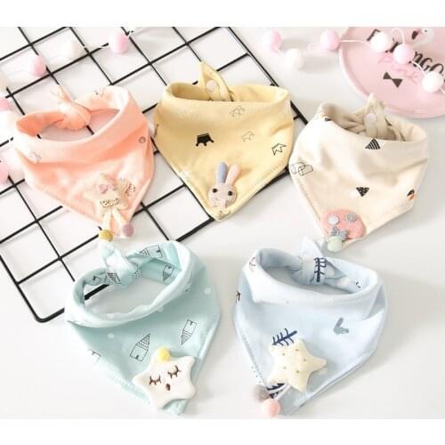 5pcs/set Cartoon Soft Cotton Bandana Baby Bibs Toddler Baberos Newborn Boys Girls Triangle Scarf Saliva Towel Burp Cloths