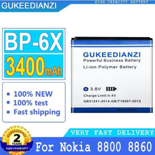 3400mAh GUKEEDIANZI Battery BP-6X for Nokia 8800/8860/8800 Sirocco/N73i 8801 886 8800s Big Power Bateria