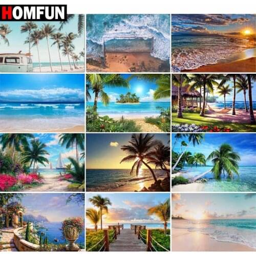 HOMFUN Full Square/Round Drill 5D DIY Diamond Painting "Seaside sunset scene" Embroidery Cross Stitch 5D Home Decor Gift