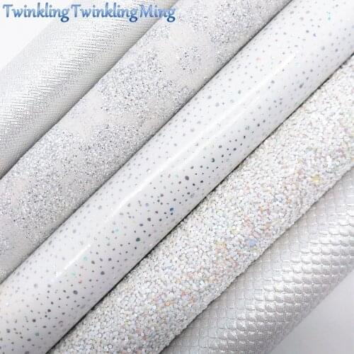 WHITE Chunky Glitter Canvas Sheet, 8"x11" Glitter Sheets, Mermaid Faux Leather Sheet For Hair Bow & Earring Fabric XM069