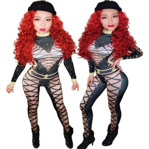 D64 Ballroom dance printed bodysuit women stage show wears model dresses dj bar dance costumes proom jumpsuit ds outfits clothes