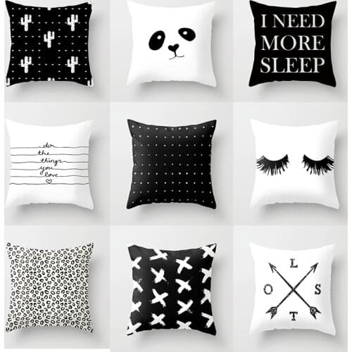 Eyelash Cartoon Letter Pattern Throw Pillow Case Black Geometric Cushion Covers for Home Sofa Chair Decorative Pillowcases