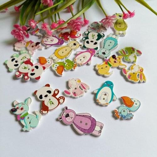 40Pcs Wood Button Fashion Random Mixed animal Style Scrapbooking Wooden Button For Crafts Clothes Decoration Sewing DIY