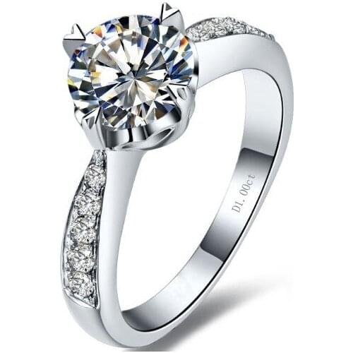 Elegent Jewelry AU585 14K White Gold Engagement Rings for Women 4 Prongs Setting 1Ct 6.5mm Moissanite Rings for Wife