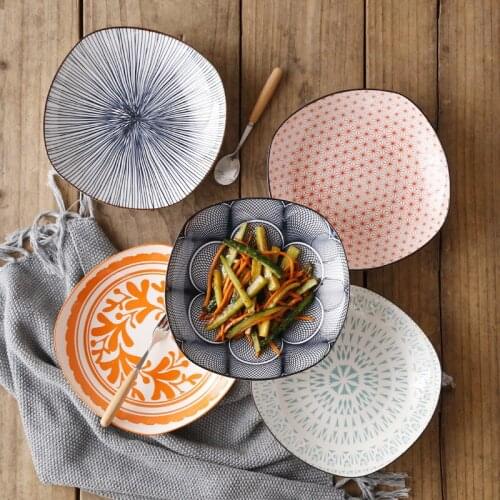 Europe Modern Concise Glaze Down Painted Pottery Porcelain Plate Tableware Household 8 Inch Deep Square ceramica Meal Disc
