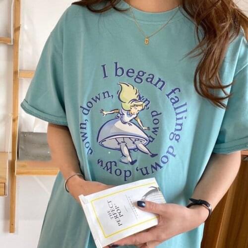 100%Cotton Alice Fairy Kawaii T Shirts Women Loose Summer Plus Size Woman Tshirts 2021New Korean Trend Streetwear Harajuku Teens