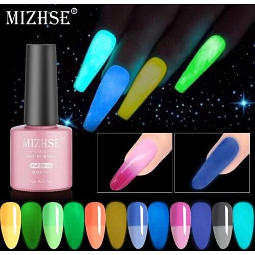 MIZHSE 7ML Luminous Gel Nail Polish Glow In Dark Temperature Color Change Gel Nail Art UV Semi Permanent Soak Off Gel Varnish