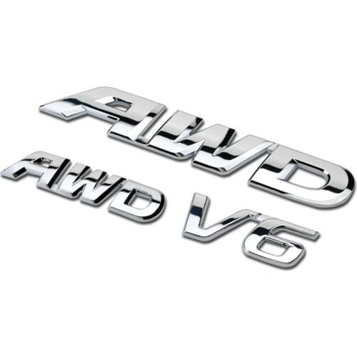 Chrome Metal AWD V6 Trunk Emblem Mark Logo Car Styling Refitting 3D Sticker for Toyota Highlander Honda Crosstour CR-V Accord