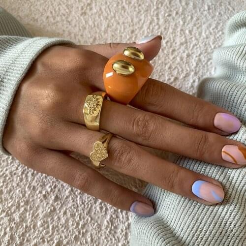 SRCOI 3pcs/Set Retro Chunky Acrylic Ring Orangle Resin With Metal Balls Stackable Finger Ring Trendy Heart Shape Fashion Jewelry