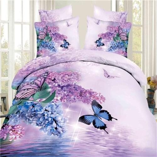 Bedding set 3d Flying Butterfly Duvet Cover Purple color Twin Queen King Size Soft Bed Cover For Girl 3PCS