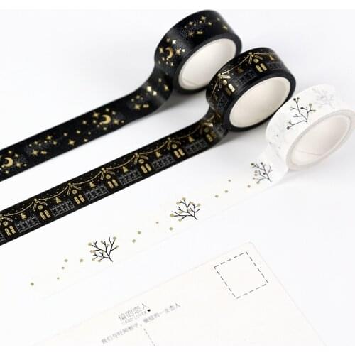 Creative Flashing Gold Foil Festivals Snowflakes Moonlight Wishing Tree Decorative Masking Washi Tape DIY Diary Scrapbooking