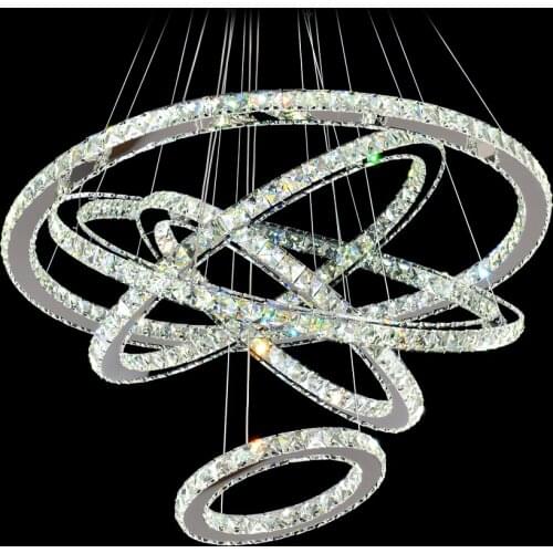 Nordic Chandelier Light Fixture Modern Luxury Diamond K9 Crystal Rings Hanging Lamp 5 Circle Chrome Chandeliers Indoor Lighting
