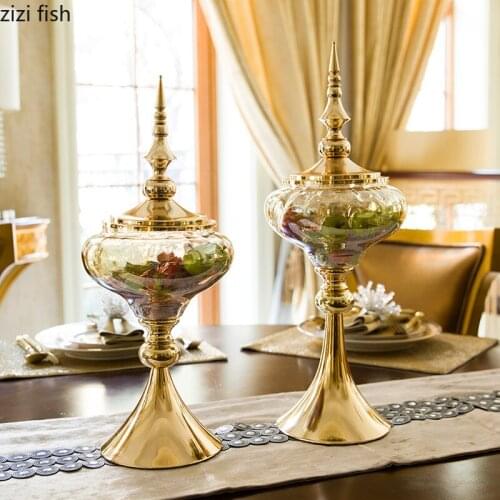 Metal Glass Candy Jar with Lid Storage Bottle Decorative Jar Food Container Glass Jars Storage Tank Snack Box Desktop Ornaments