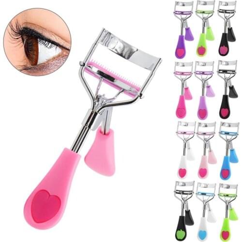 Cute Peach Heart Professional Eyelash Curler For Women Colorful Handle Osmetic False Eyelash Aids Pink Silicone Handle Comestics