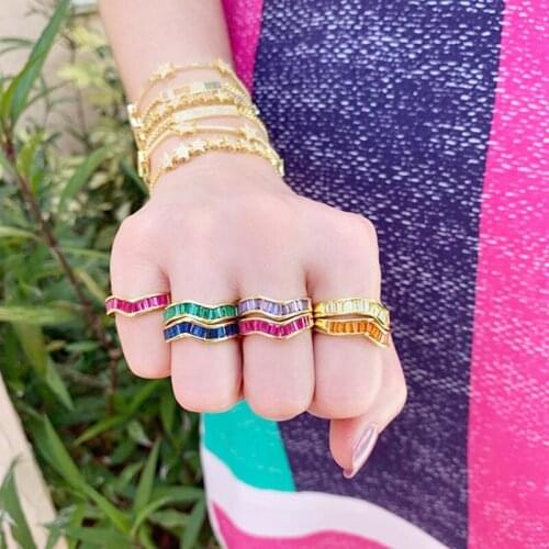 Multi color CZ paved V shape Classic Engagement Wedding wave Finger Rings for women fashion lovers Jewelry Gold Color on sale