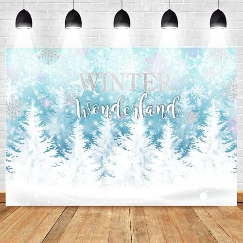 Neoback Winter Wonderland Background Christmas Snowflake Snow Forest Backdrop Winter Newborn Baby Birthday Backdrops Props