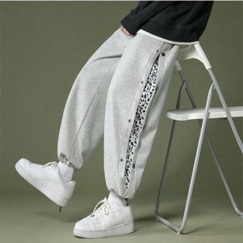 Men Sport Sweatpants Fashion Leopard Print Patchwork Elastic Waist Outdoor Sportwear Baggy Ankle Length Pants Male Trousers New