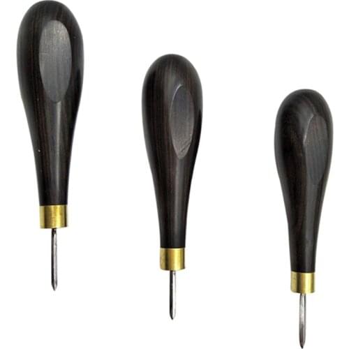 Nonvor 1Pcs Rhombus Shape Stitching Awl Ebony Hand-Stitched Cone Needle Handle Leather Craft Handmade Sewing Diamond Tools