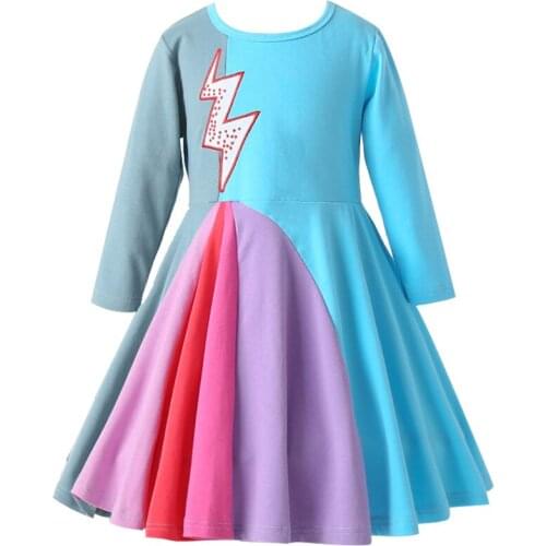 2021 New Childrens Dress Spring & Winter Long Sleeve Fashion Rainbow Color Cartoon Dress Girls clothing Sweet Princess Dresses