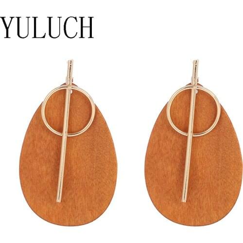 YULUCH New arrival woman water drop natural wood ear studs girl art retro simple jewelry ladies party accessories