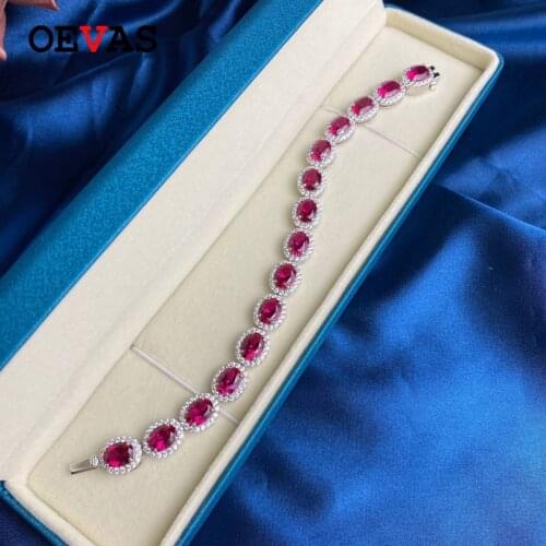 OEVAS 100% 925 Sterling Silver Luxury Oval Ruby Sparkling High Carbon Diamond Bracelrts For Women Wedding Party Fine Jewelry