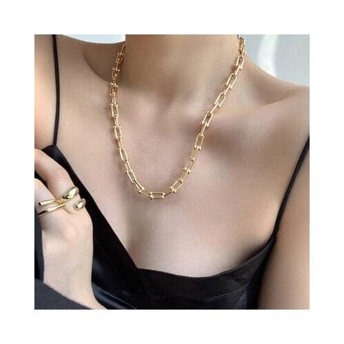 U Shape Thick Chain Choker Necklaces Women Men Punk Fashion Gold Color Lock Chains Link Chunky Necklaces Jewelry Gifts