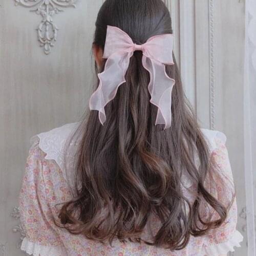 Summer Sweet Hairbands Soft Ponytail Elastic Hair Ties Girl Big Bow Organza Streamers Hair Scrunchies Women Ribbon Bands