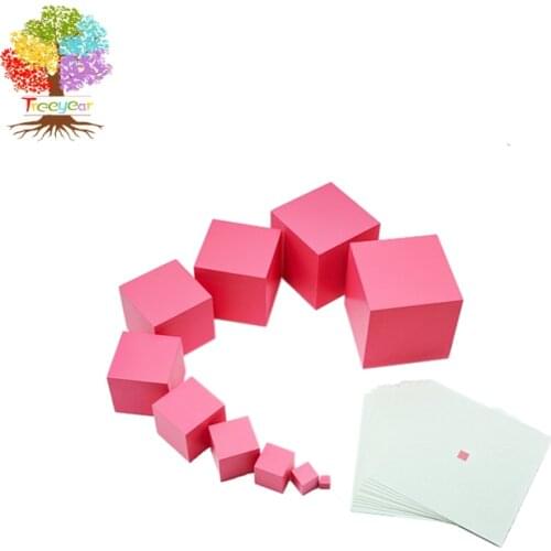 Trreeyear Pink Tower with 10Pcs Stand Cards Preschool Kids Math Teaching Professional Montessori Learning Toys
