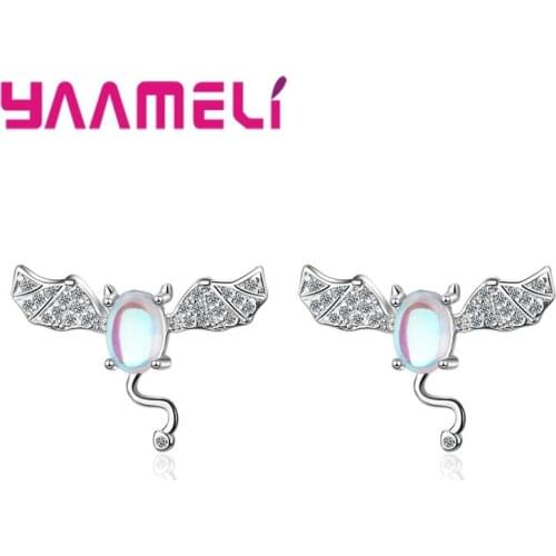 Attractive Lovely Design Bat Stud Earrings For Girls 925 Sterling Silver Fashion Shinning Cubic Zirconia Earrings Wholesale