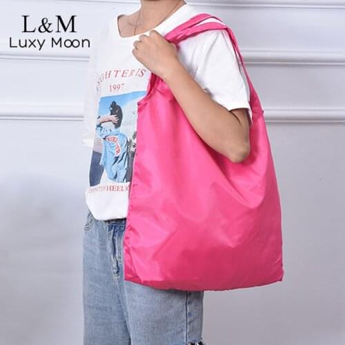 Foldable Shopping Bag For Groceries Reusable Portable Lightweight Tote Bag Solid Large Capacity Multifunction Handbag BolsoX387H