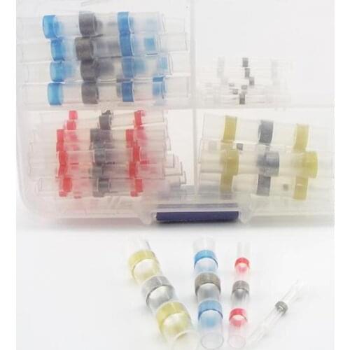 1 box 50pcs 4 colors Terminals Electrical Heat Shrink Soldering Wire cable Connectors Sleeve Insulated Waterproof Butt Soldered