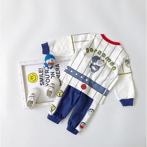Tonytaobaby Autumn New Girl Boy Childrens Clothing Cartoon Printing Suit Cotton T-shirt Pants