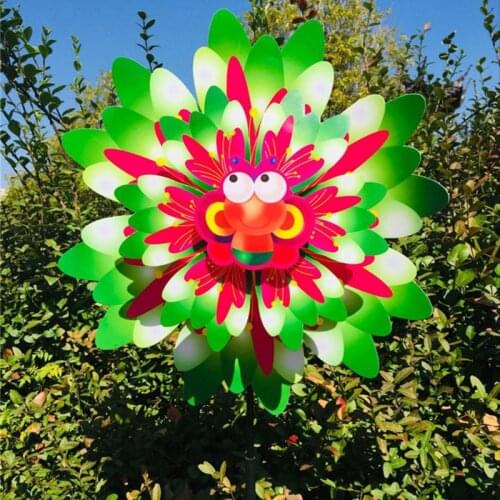 Wind Spinner Three Layers Sunflower Outdoor Garden Decoration Windmill Pinwheel Kids Children Toys Cartoon Gifts Funny Games