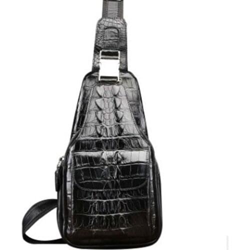 LINSHE high-grade crocodile male Chest package Genuine crocodile leather new One shoulder chest package men chest bag